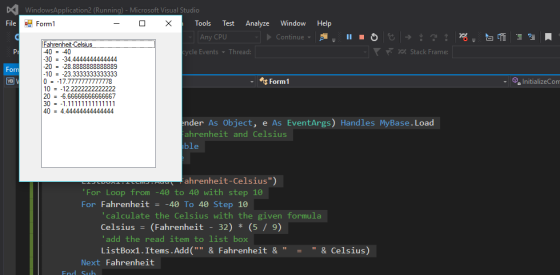File C = PI Forn VE WindowsApplication2 (Running) - Microsoft Visual Studio Form1 х Tools Test Analyze Window Help Any CPU Co