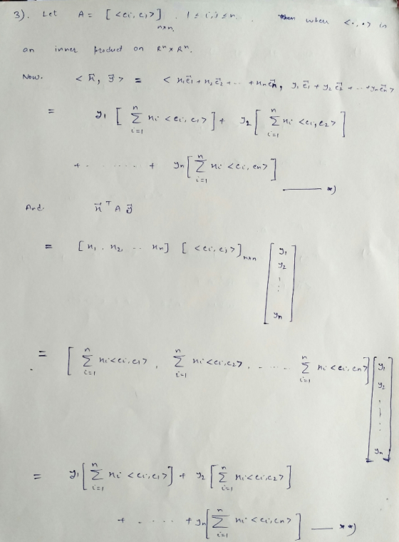 I4 C) Ah [ <ci, ci>J een 3). Let A = whes rocuct On inner an < R, 37= Nou. n I & ]+ 1 n <e, e, 7 <cez7 ne <ce, en7 Jn LE1 nAS