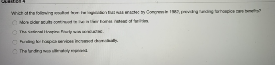 UUSUUN 4 Which of the following resulted from the legislation that was enacted by Congress in 1982, providing funding for hos