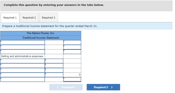 Complete this question by entering your answers in the tabs below. Required 1 Required 2 Required 3 Prepare a traditional inc