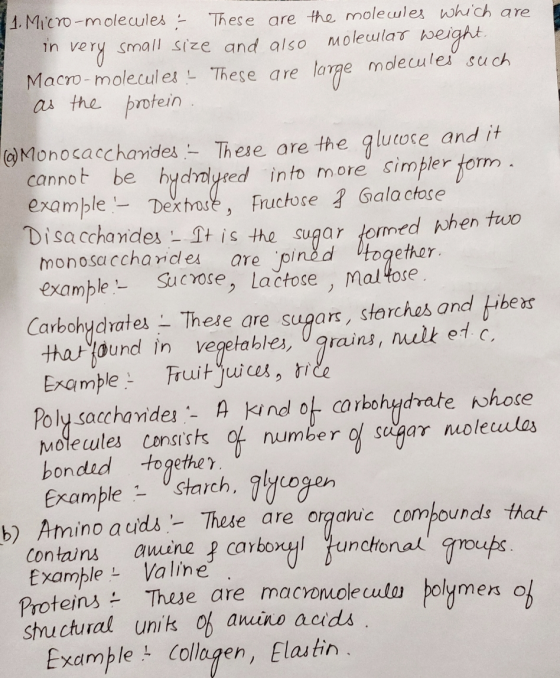 1. Micro-molecules - These are the molewles which are in very small size and also molewlar weight. Macro-molecules! These are