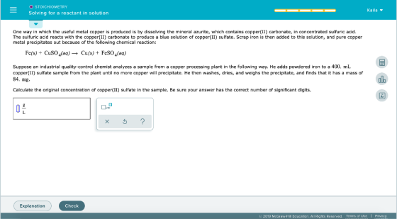 O STOICHIOMETRY Solving for a reactant in solution Kaila - One way in which the useful metal copper is produced is by dissolv
