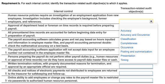 Requirement b. For each internal control, identify the transaction-related audit objective(s) to which it applies. Transactio