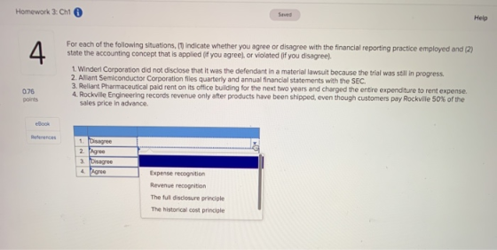 Hotwork 3: Chi 6 Help For each of the following situations, () indicate whether you agree or disagree with the financial repo
