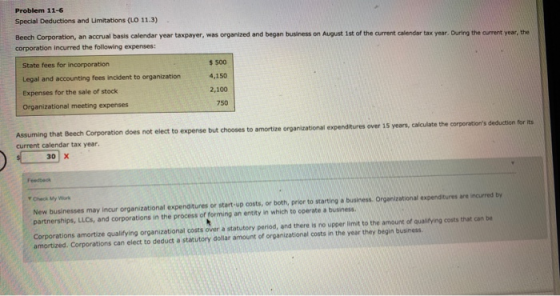 Problem 11-6 Special Deductions and Umitations (LO 11.3) Beech Corporation, an accrual basis calendar year taxpayer, was orga