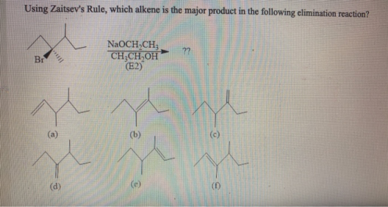 Using Zaitsevs Rule, which alkene is the major product in the following elimination reaction? NaOCHỊCH CH,CH OH (E2) ?? Br t