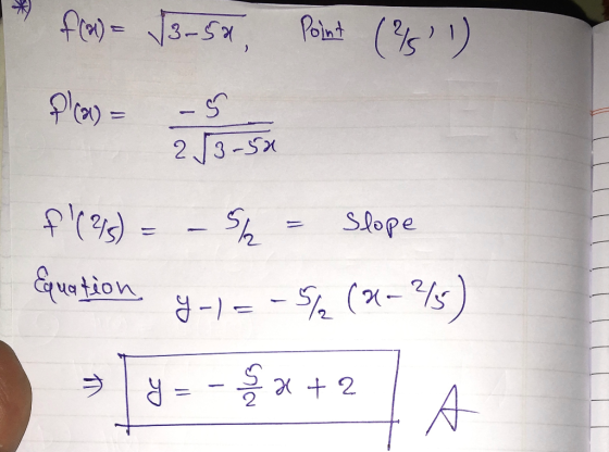 fin= √3-5x, Polet (²1) f(22) = - Sk = Slope question ;-) = -52 21-45)