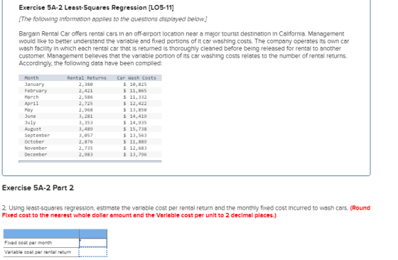 Exercise 5A-2 Least-Squares Regression (LO5-11) [The following Information applies to the questions displayed below.) Bargain