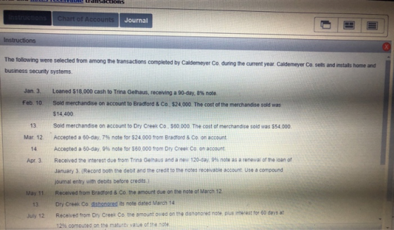 11 LL LLLUE Udidacions instructions Chart of Accounts Journal Instructions The following were selected from among the transac