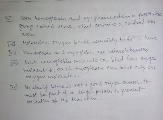 M Both hemoglobin and myoglobin contain a prosthetic group called heme, which contains a central iron atan. holecular oxygen