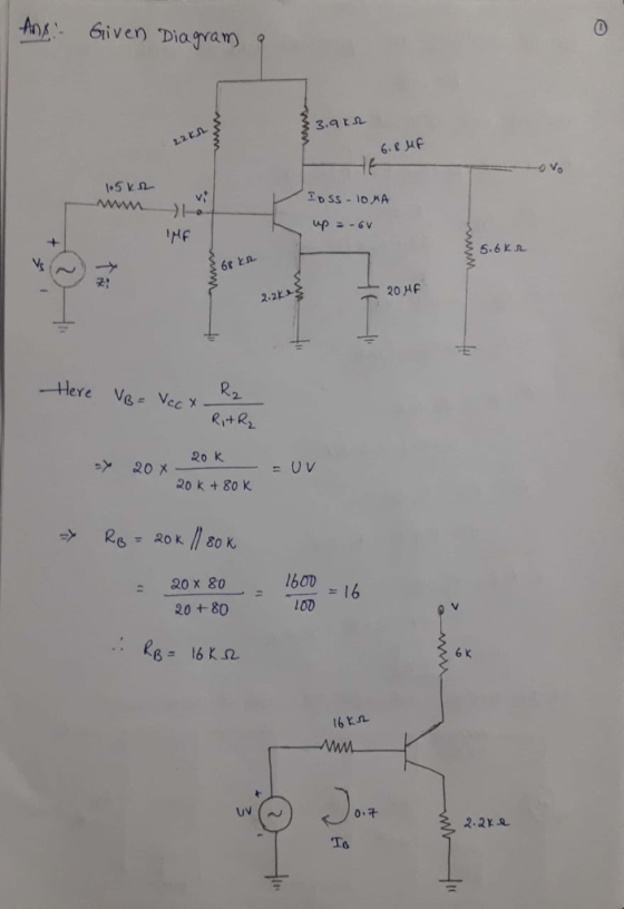 Ans Given Diagram) 3,9 t 221 15 kn HF 68とSL 5.6Kn 굿! 2.2 = uv 2o k 80 K : 20 x &o 20 +80 1600 = 16 lOD 6 K 0구 22xe To
