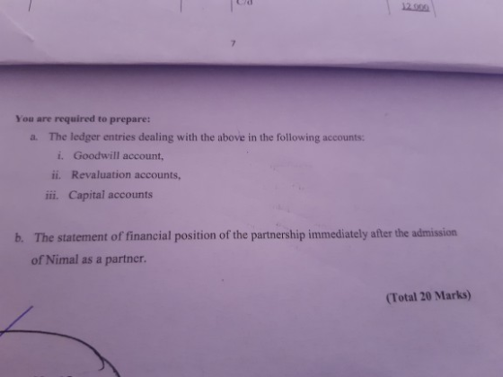 12.000 You are required to prepare: a. The ledger entries dealing with the above in the following accounts: i. Goodwill accou