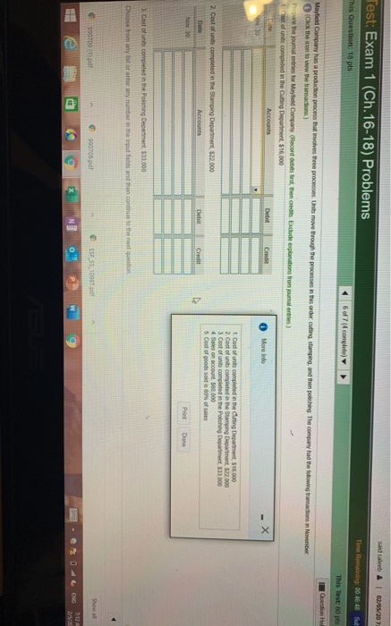 said saleeb 4 02/05/207 Test: Exam 1 (Ch.16-18) Problems This Question: 18 pts Time Remaining:00:46 48 Sut 6of7(4 complete) T