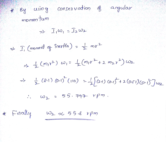 By using cons ey Vatio momen Tarn = 55.793- rpm