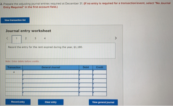 2. Prepare the adjusting journal entries required at December 31. (If no entry is required for a transaction/event, select N