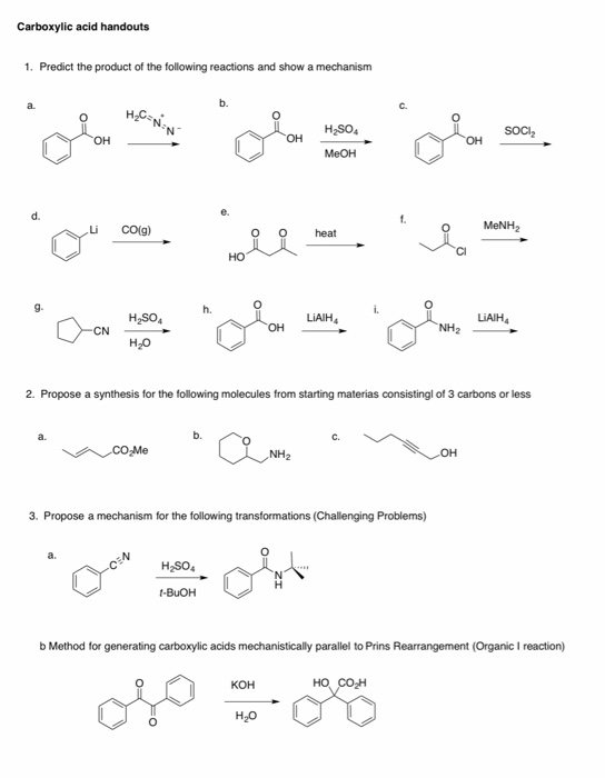 Carboxylic acid handouts 1. Predict the product of the following reactions and show a mechanism . مو بیست و . - تست و معما