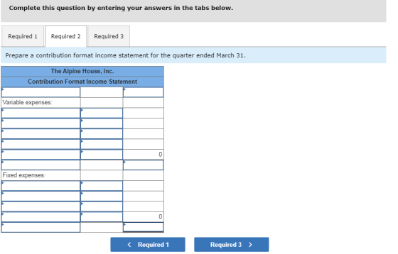 Complete this question by entering your answers in the tabs below. Required 1 Required 2 Required 3 Prepare a contribution fo
