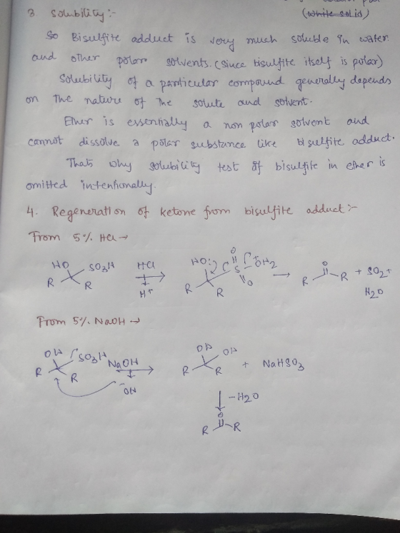 o Bisulfihe adduct is e mush sotubde in water aund other Solebiuty o a particular compdliy dapesndo depends on The natutu 따 h