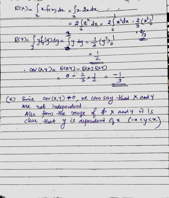 fd 2 Srandz Eta) -1 3 2 2 thad Xand y cov ix)owe com say Ce Sce are net depesdent Aso fo he 2auge clear that x and y tis is d