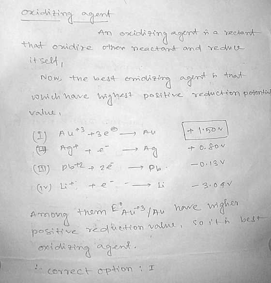 oxidizing agent An oxidizing agent in a rectant that onidire other neactant and rednice itself, Now, the best ondizing agent