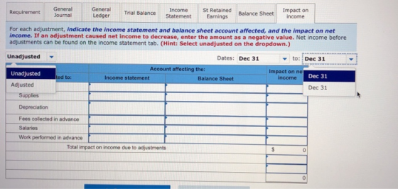 Requirement General Journal General Ledger Trial Balance Income Statement St Retained Earnings Balance Sheet Impact on income