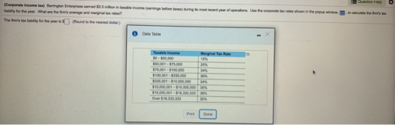 we during its most recent year of operations. Use the corporate tax rate shown in the power window Question Help to calculate