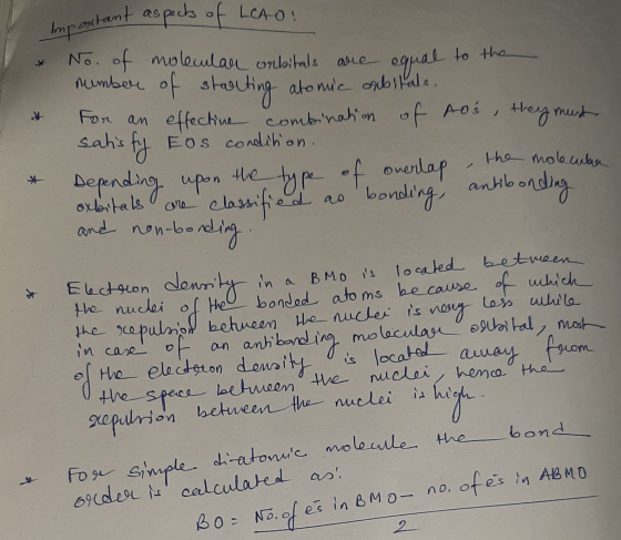 important aspects of Leao! * No. of molecular onbitals are equal to the number of starting atomic orbitale. For an effective