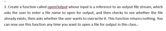 Create a function called open Output whose input i
