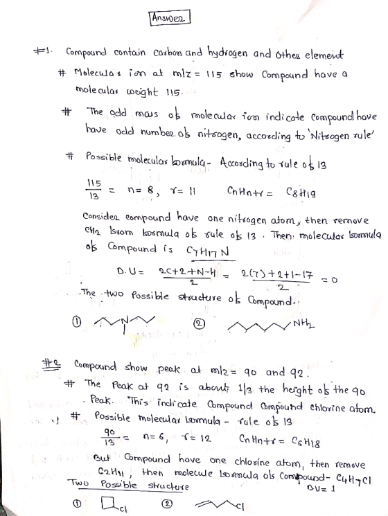 Answer] # Compound contain carbon and hydrogen and other element # Molecular ion at miz = 115 show Compound have a molecular