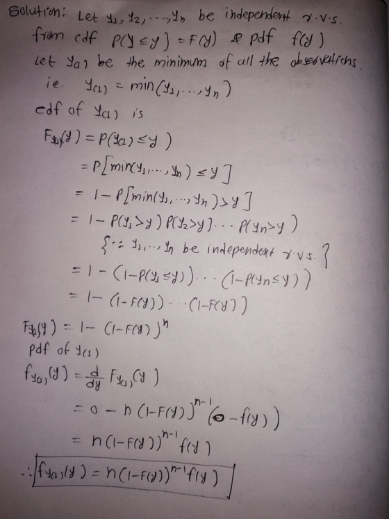 let a be the minimm of aill the deaihs cdf of a) pdf of sa) n- n-l