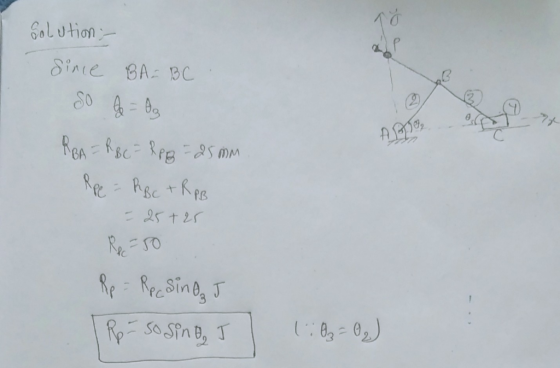 Solution - діле ВАВС So = Og OD RBA = RBC = Rp2 = 25 mm Ape = RBC + RPB - 25+25 R = 50 Rp = Reasing | Rp so sing J lib=0₂)