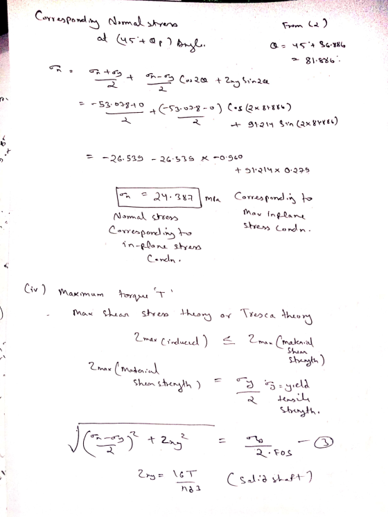 Corresponding Normal strena at (ust op? Bogle, From (2) Q = 45+36-781, = 81.886: antolat on an on-oy Casaco + 2ay sinace ? -5