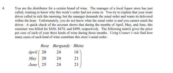 You are the distributor for a certain brand of wine. The manager of a local liquor store has just called, wanting to know why
