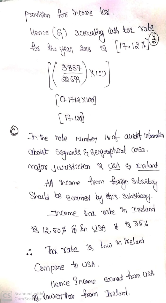 proovision for income tax Hence (G) accounting cash far sale for the year 2018 g 117.12718 / 3887) 1 22690 (O. 1712 X100] [ 1