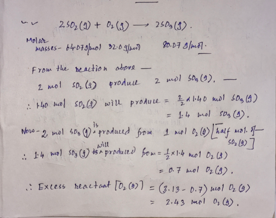 Molar 2.50;(1) + 02 (3) — 250,(3) masses- 64078/mo) 32:0ggen 80.07 g/mol. from the reaction above – 2 mol s0₂ (4) produce - 2