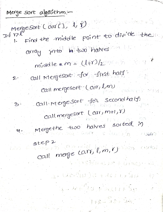 Merge sort algouthm.- esort Merge Carro] 18 If rol Find the middle point to divide the array into two halves I. - 2 middle om