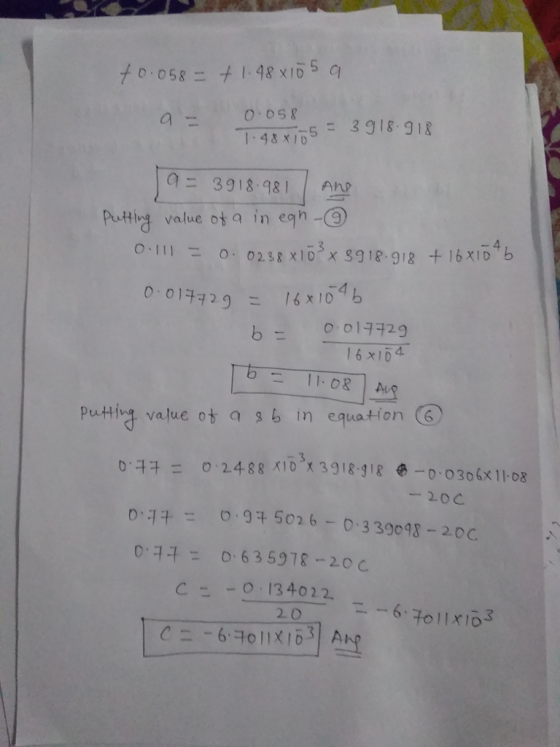 a= o.osg 3918.48 Putig value ot a in egh- 0-111 = O. 0238 x103X$918. 918 + 16x1-4b 0.01チヲ29 二 16x104 b b- 013429 二 11.08 | Av