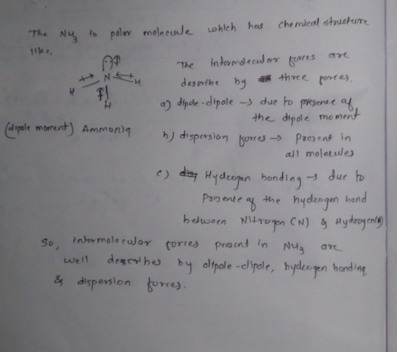 is polar The Ny molecule which has chemical structure like, The intromolecular forces are describe by three porces, a) dipole