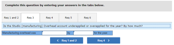 Complete this question by entering your answers in the tabs below. Req 1 and 2 Req3 Reg 4 Reg 5 Req 6 Is the Studio (manufact