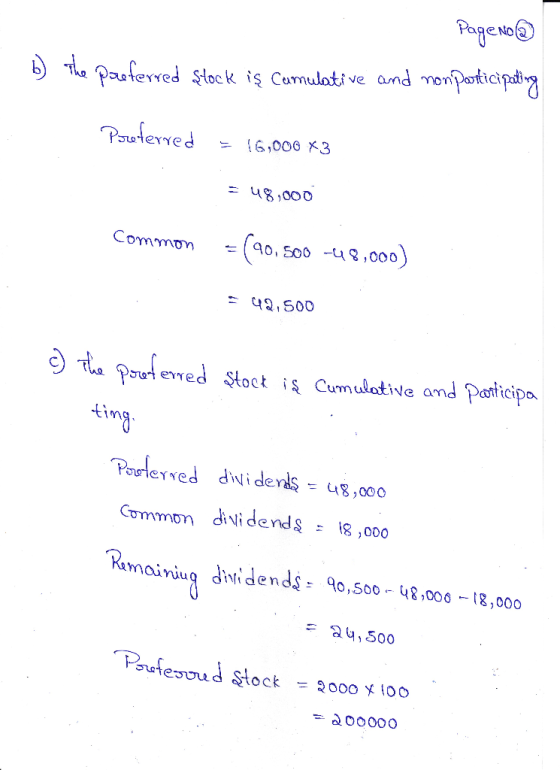 PageNo@ b) The preferred stock iş Cumulative and nonparticipating Preterred = 16,000 X3 = 48,000 Common = (90.500 -48,000) 42