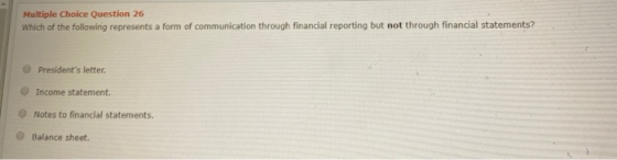 Multiple Choice Question 26 Which of the following represents a form of communication through financial reporting but not thr
