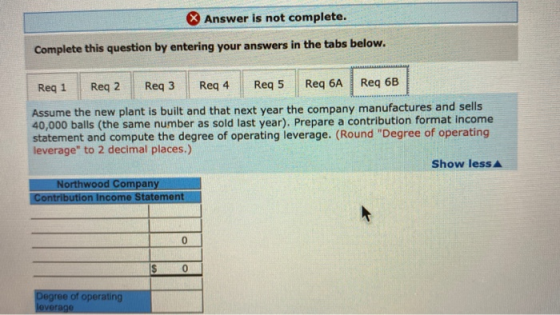 X Answer is not complete. Complete this question by entering your answers in the tabs below. Req 1 Req 2 Req 3 Req 4 Req 5 Re
