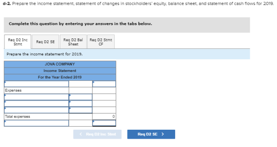 d-2. Prepare the income statement, statement of changes in stockholders equity. balance sheet, and statement of cash flows f