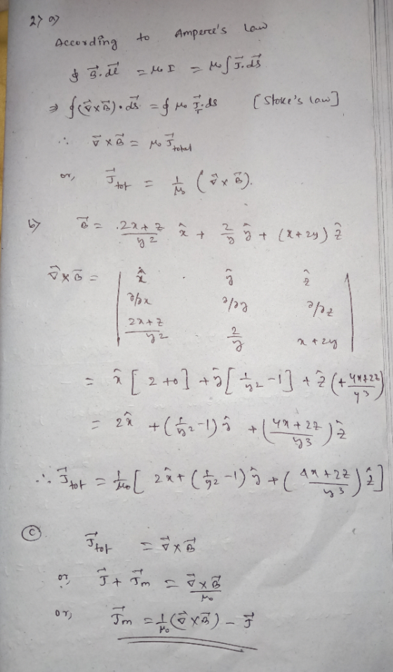 27 a According to Amperces how $ 3.de . I - wwf 5. ds. (EXB). ds = & Mo I des [stakes law] . .2 = 34 om I tot ai cóx6). 7