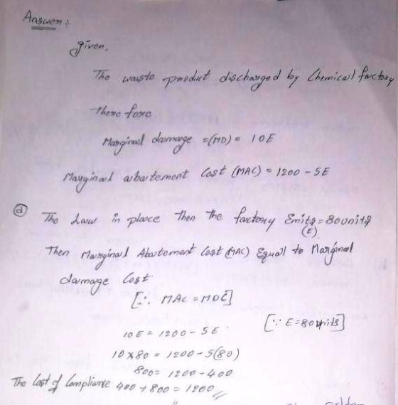 Anson The waste produt disebarged by Obraical factory therefore Mangiad dlange =(HD) / OF Marginal abartement Cast (MAC) = 12