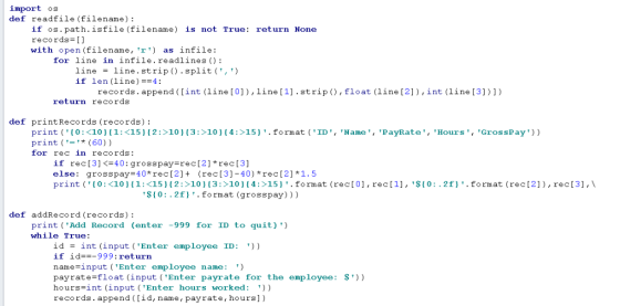 import os def readfile (filename): if os.path.isfile (filename is not True: return None records- ] with open (filename, ) as