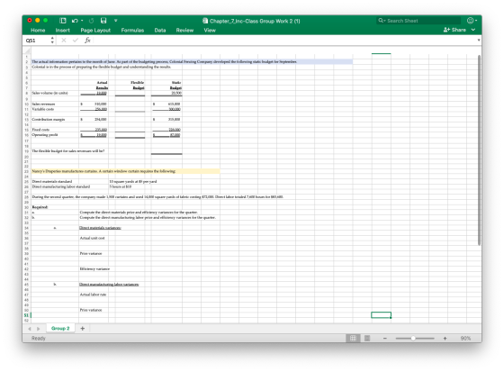 Q Search Sheet Chapter_7_Inc-Class Group Work 2 (1) View Formulas Data Review + Share Home 051 Insert x v Page Layout fx 2 3