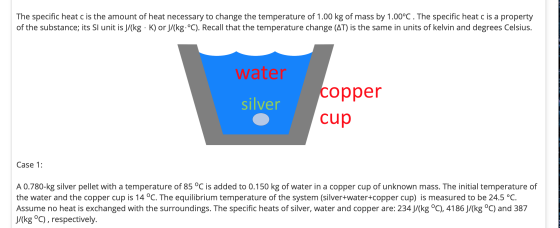 The specific heat c is the amount of heat necessary to change the temperature of 1.00 kg of mass by 1.00°C. The specific heat