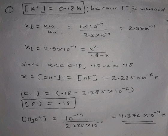 k+] = 0.18m) be cause of is weanacid kb = ko ka - Jxjo = 2.9x16! 3.5xlory kg = 2.9x10 = x² • 18 - x since nece o.18, .18 an