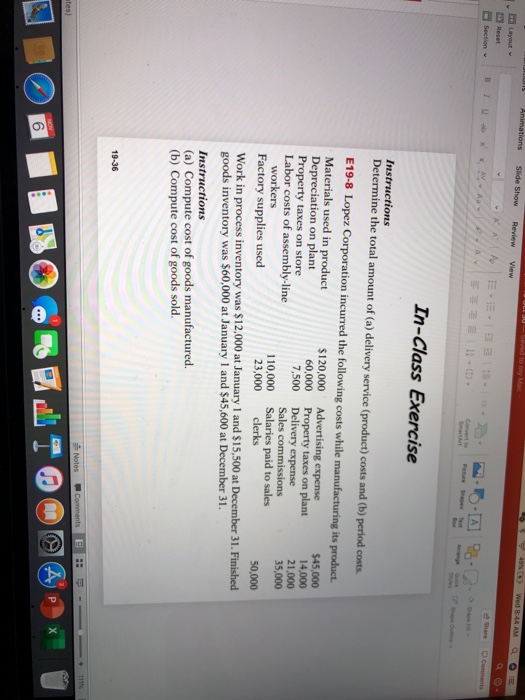 5 Animations Slide Show 3 Review View Wed 44 AM OE In-Class Exercise Instructions Determine the total amount of (a) delivery